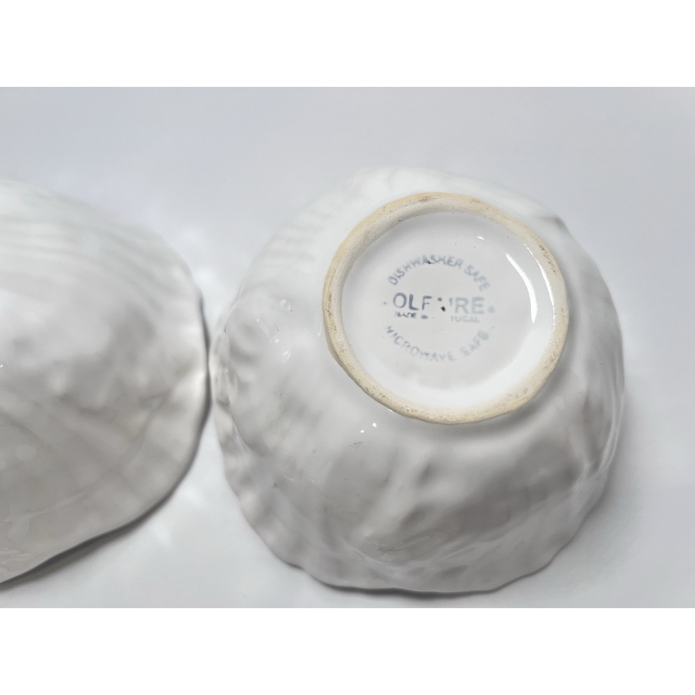 VTG OLFAIRE Portugal White Ceramic Shell Lidded Bowls Set Of 2- Coastal Cottage - Picture 10 of 15